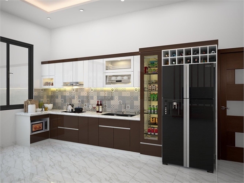 Tủ Bếp Chữ L Có Tủ Rượu Gỗ Công Nghiệp TB77 Tủ Bếp Chữ L Có Tủ Rượu Gỗ Công Nghiệp TB77